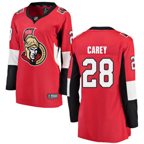 Women's Ottawa Senators #28 Paul Carey Fanatics Branded Red Home Breakaway NHL Jersey - Ujersey