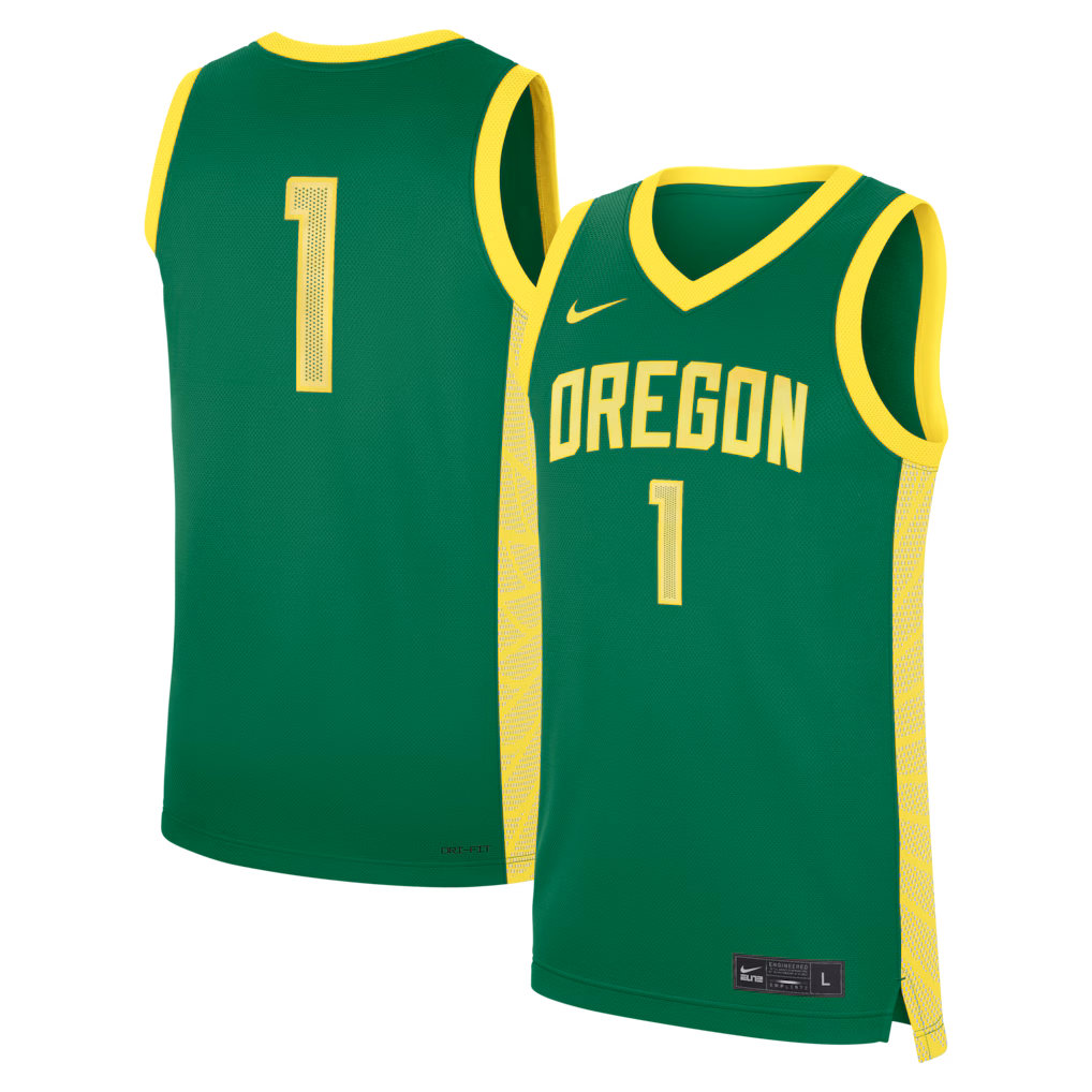 Men's Nike Green Oregon Ducks #1 Road Replica Basketball Jersey