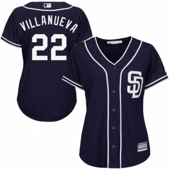 Women's Majestic San Diego Padres #22 Christian Villanueva Replica Navy Blue Alternate 1 Cool Base MLB Jersey - Ujersey