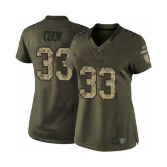 Women's Minnesota Vikings #33 Dalvin Cook Limited Green Salute to Service Football Jersey - Ujersey