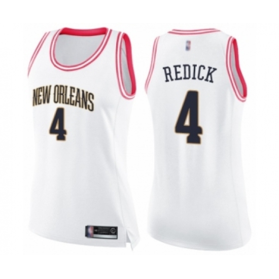 Women's New Orleans Pelicans #4 JJ Redick Swingman White Pink Fashion Basketball Jersey - Ujersey
