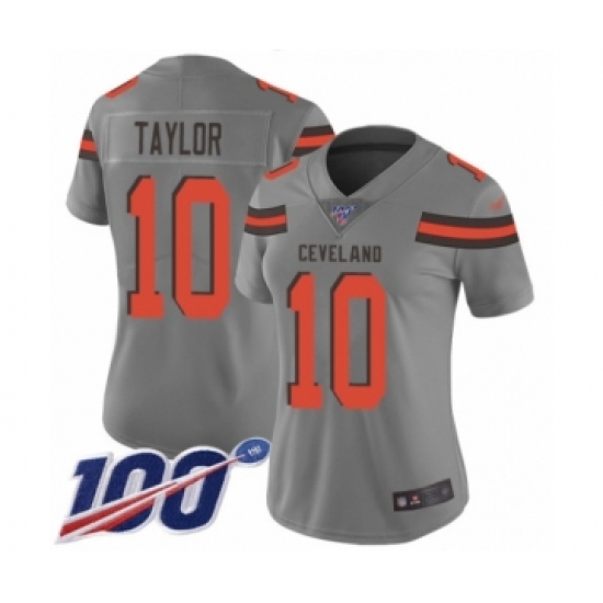 Women's Cleveland Browns #10 Taywan Taylor Limited Gray Inverted Legend 100th Season Football Jersey - Ujersey