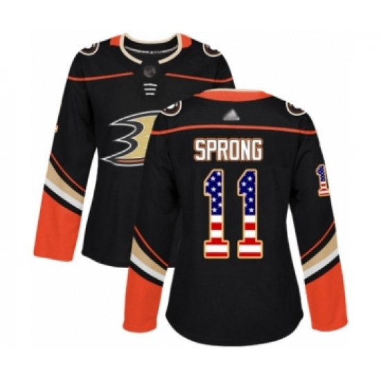 Women's Anaheim Ducks #11 Daniel Sprong Authentic Black USA Flag Fashion Hockey Jersey - Ujersey