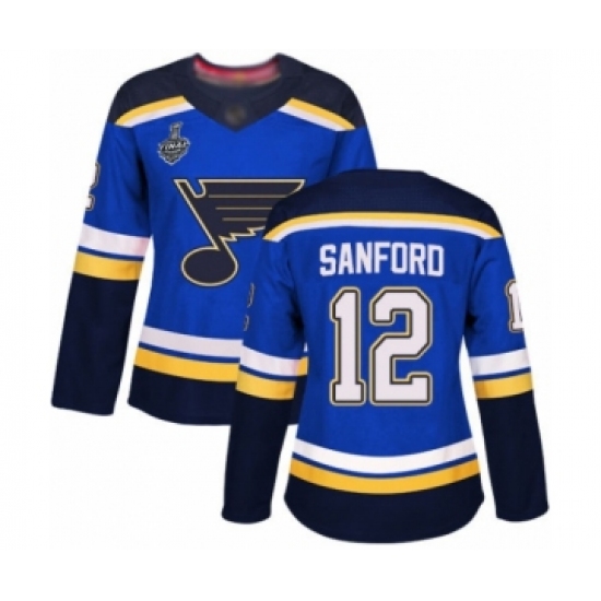 Women's St. Louis Blues #12 Zach Sanford Authentic Royal Blue Home 2019 Stanley Cup Final Bound Hockey Jersey - Ujersey