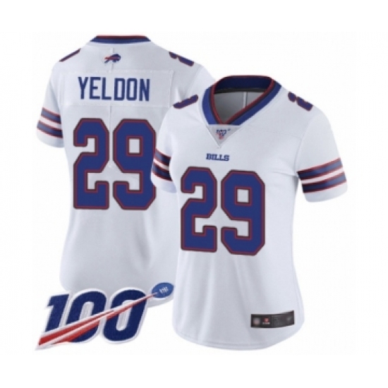Women's Buffalo Bills #29 T.J. Yeldon White Vapor Untouchable Limited Player 100th Season Football Jersey
