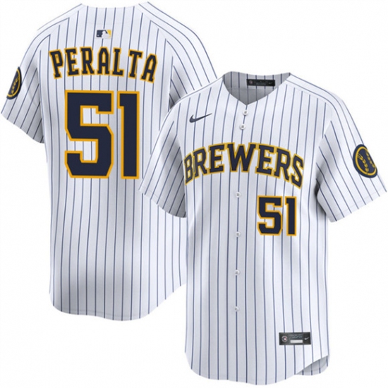 Men's Milwaukee Brewers #51 Freddy Peralta White Alternate Limited Stitched Baseball Jersey - Ujersey
