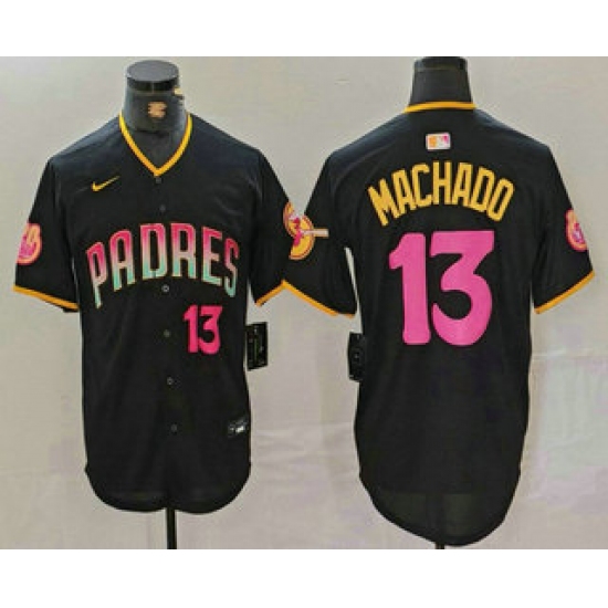 Men's San Diego Padres #13 Manny Machado Number Black 20th Anniversary Cool Base Stitched Jersey - Ujersey
