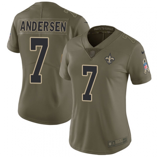 Women's Nike New Orleans Saints #7 Morten Andersen Limited Olive 2017 Salute to Service NFL Jersey - Ujersey