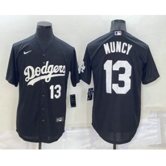 Men's Los Angeles Dodgers #13 Max Muncy Number Black Turn Back The Clock Stitched Cool Base Jersey - Ujersey