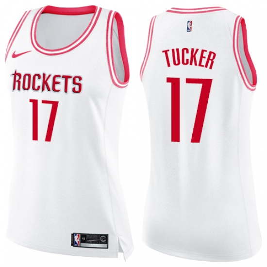 Women's Nike Houston Rockets #17 PJ Tucker White Pink NBA Swingman Fashion Jersey - Ujersey