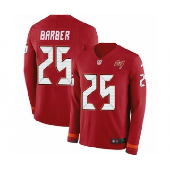 Men's Nike Tampa Bay Buccaneers #25 Peyton Barber Limited Red Therma Long Sleeve NFL Jersey - Ujersey
