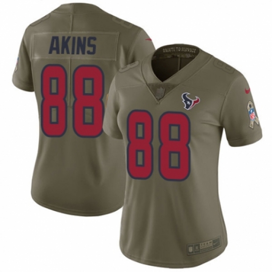 Women's Nike Houston Texans #88 Jordan Akins Limited Olive 2017 Salute to Service NFL Jersey - Ujersey