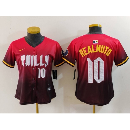 Women's Philadelphia Phillies #10 JT Realmuto Number Red 2024 City Connect Limited Jerseys - Ujersey