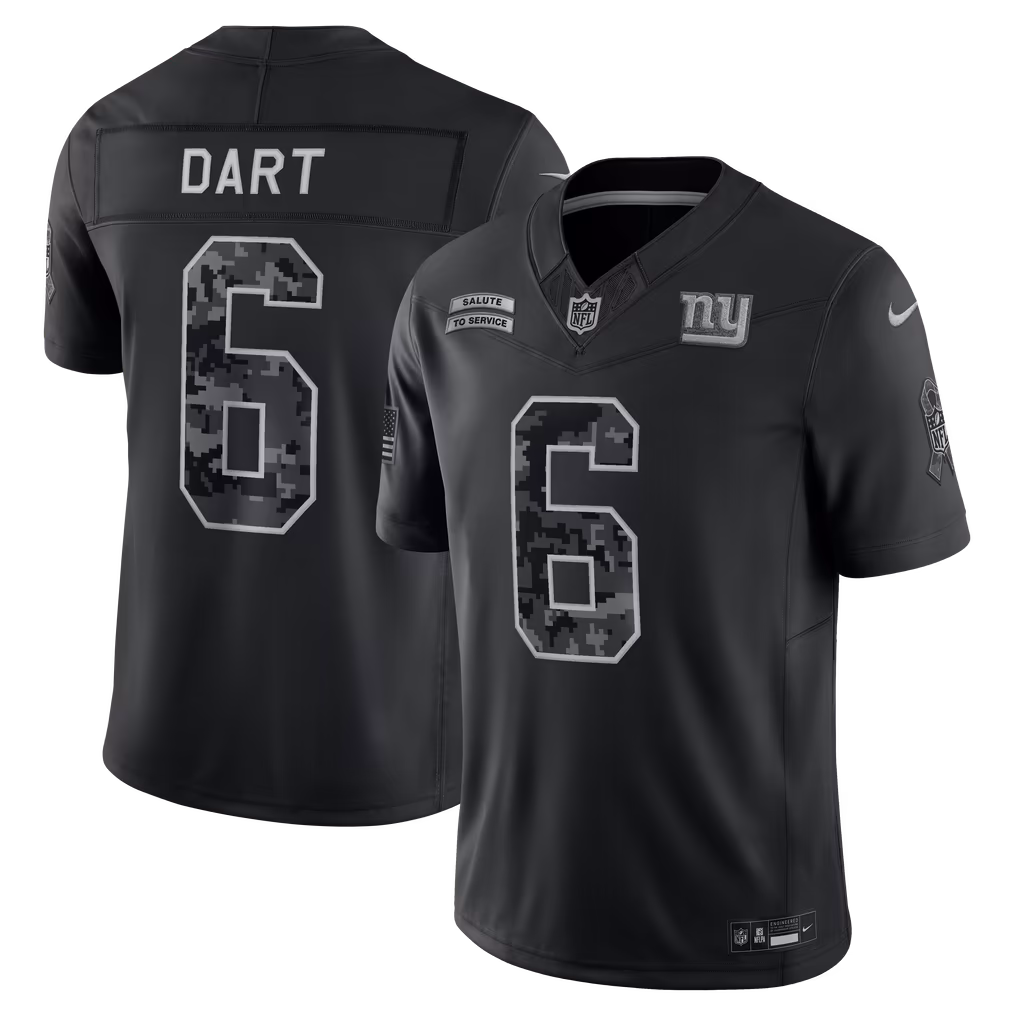 Men's New York Giants Jaxson Dart Nike Black 2026 Salute to Service Stitched Limited Jersey - Ujersey
