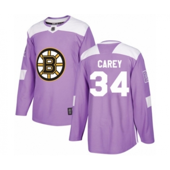 Men's Boston Bruins #34 Paul Carey Authentic Purple Fights Cancer Practice Hockey Jersey - Ujersey
