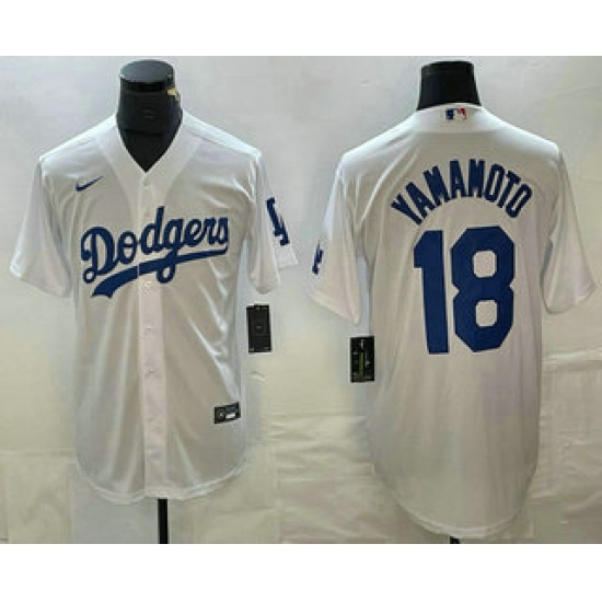 Men's Los Angeles Dodgers #18 Yoshinobu Yamamoto White Stitched Cool Base Nike Jersey - Ujersey