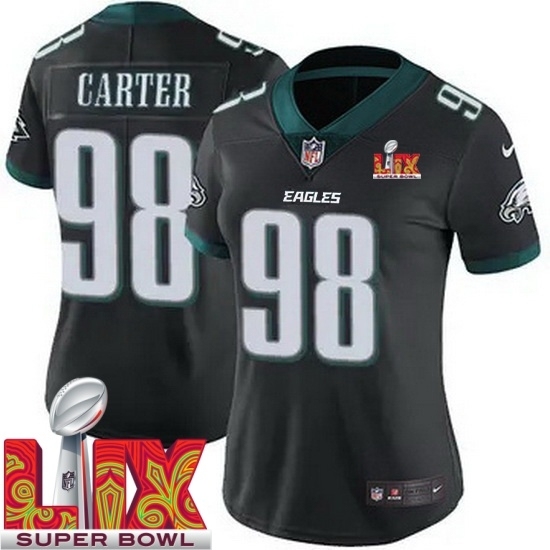 Women Philadelphia Eagles Jalen Carter #98 Black 2024 2025 Super Bowl LIX F U S E Stitched NFL Jersey - Ujersey