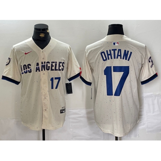 Mens Los Angeles Dodgers #17 Shohei Ohtani Cream 2024 City Connect Limited Stitched Jersey - Ujersey