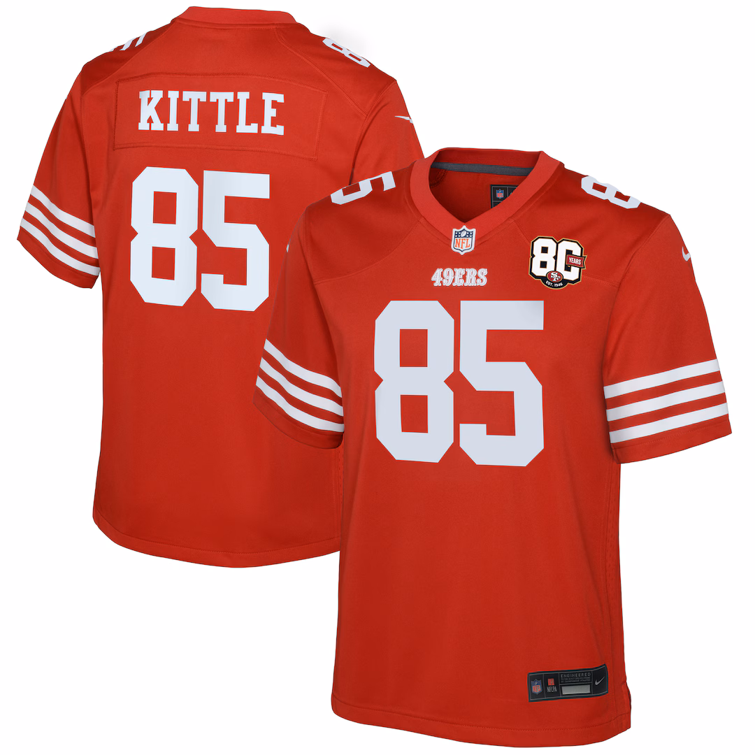 Youth San Francisco 49ers George Kittle Nike Scarlet 80th Anniversary Game Jersey