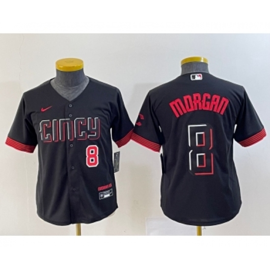 Youth Nike Cincinnati Reds #8 Joe Morgan Number Black 2023 City Connect Cool Base Stitched Jersey - Ujersey