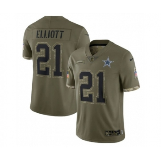 Men's Dallas Cowboys #21 Ezekiel Elliott 2022 Olive Salute To Service Limited Stitched Jersey - Ujersey
