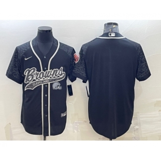 Men's Cleveland Browns Blank Black Reflective With Patch Cool Base Stitched Baseball Jersey - Ujersey