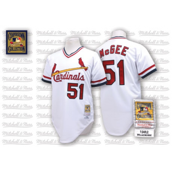 Men's Mitchell and Ness St. Louis Cardinals #51 Willie McGee Authentic White Throwback MLB Jersey - Ujersey