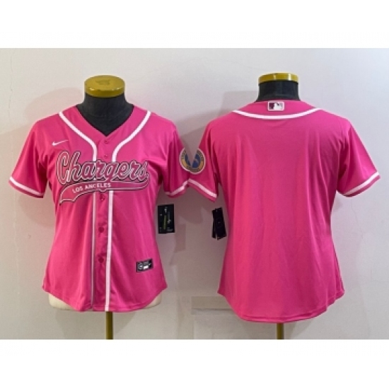 Women's Los Angeles Chargers Blank Pink With Patch Cool Base Stitched Baseball Jersey - Ujersey