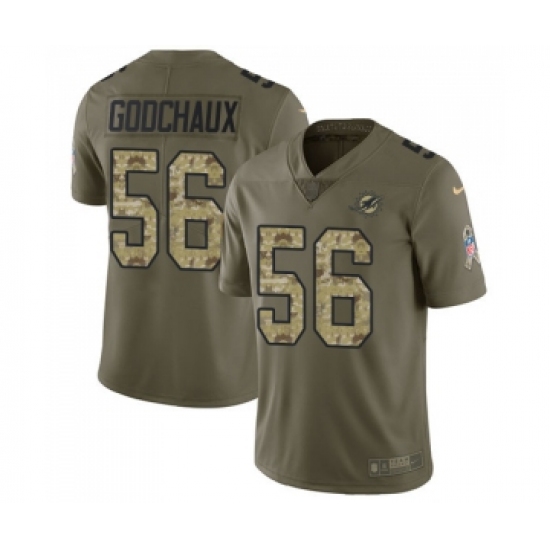 Men's Miami Dolphins #56 Davon Godchaux Limited Olive Camo 2017 Salute to Service Football Jersey - Ujersey