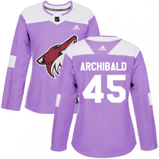 Women's Adidas Arizona Coyotes #45 Josh Archibald Authentic Purple Fights Cancer Practice NHL Jersey - Ujersey