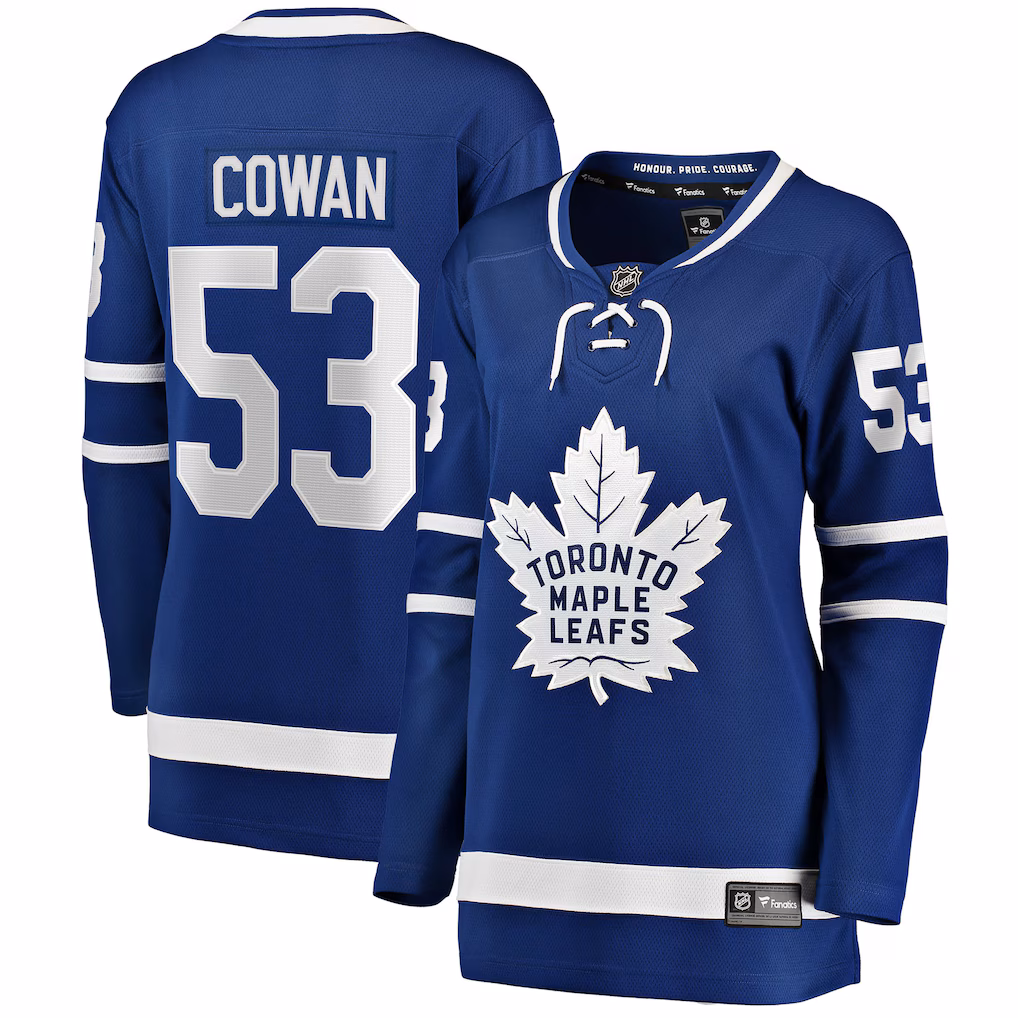 Women's Toronto Maple Leafs Easton Cowan Indiana Blue Home Breakaway Jersey - Ujersey