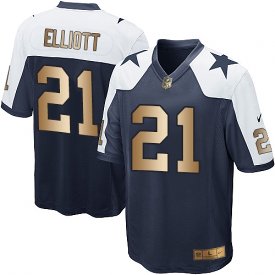 Youth Nike Dallas Cowboys #21 Ezekiel Elliott Elite Navy/Gold Throwback Alternate NFL Jersey - Ujersey