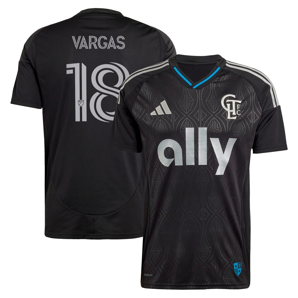 Men's Charlotte FC Kerwin Vargas adidas Black 2025 Fortress Kit Replica Jersey - Ujersey