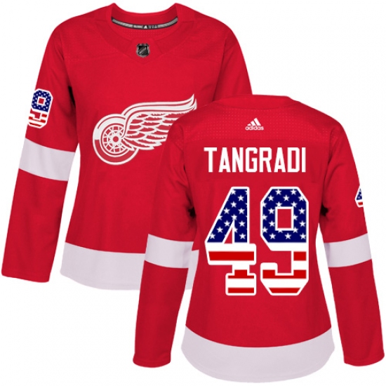 Women's Adidas Detroit Red Wings #49 Eric Tangradi Authentic Red USA Flag Fashion NHL Jersey - Ujersey