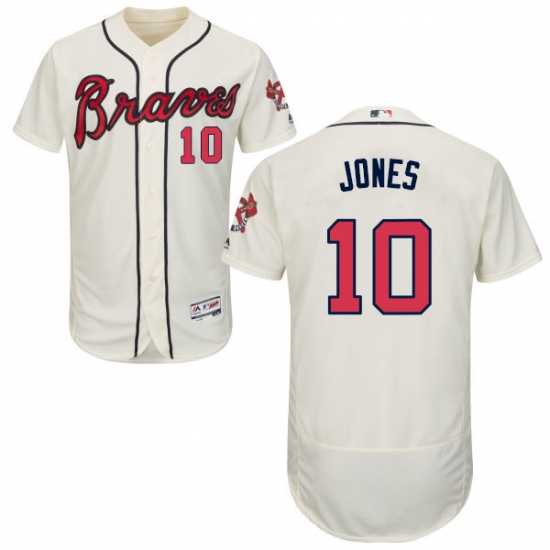 Men's Majestic Atlanta Braves #10 Chipper Jones Cream Alternate Flex Base Authentic Collection MLB Jersey - Ujersey