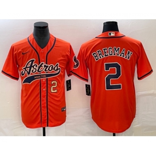 Men's Houston Astros #2 Alex Bregman Number Orange Cool Base Stitched Baseball Jersey - Ujersey