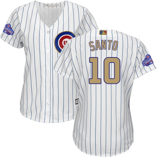 Women's Majestic Chicago Cubs #10 Ron Santo Authentic White 2017 Gold Program MLB Jersey - Ujersey