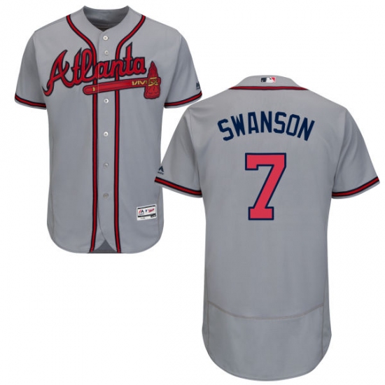 Men's Majestic Atlanta Braves #7 Dansby Swanson Grey Flexbase Authentic Collection MLB Jersey - Ujersey