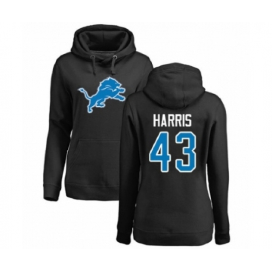 Football Women's Detroit Lions #43 Will Harris Black Name & Number Logo Pullover Hoodie - Ujersey