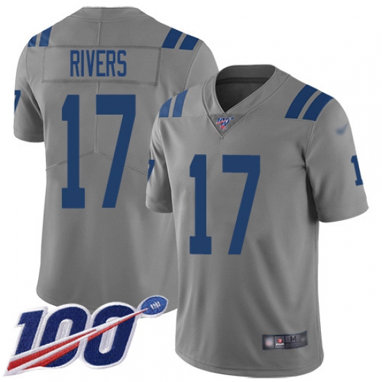 Youth Nike Indianapolis Colts #17 Philip Rivers Gray Stitched NFL Limited Inverted Legend 100th Season Jersey - Ujersey
