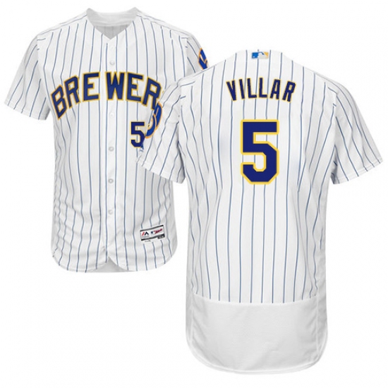 Men's Majestic Milwaukee Brewers #5 Jonathan Villar White/Royal Flexbase Authentic Collection MLB Jersey - Ujersey