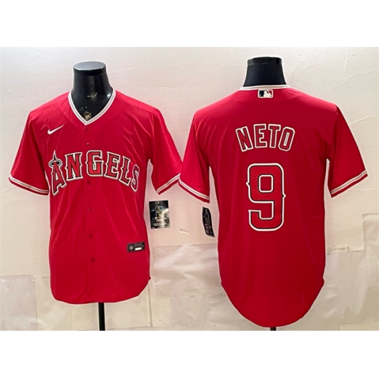 Men's Los Angeles Angels #9 Zach Neto Red Stitched Baseball Jersey - Ujersey