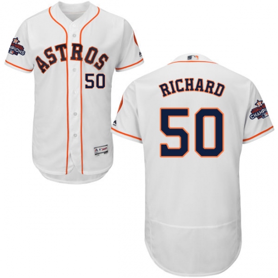 Men's Majestic Houston Astros #50 J.R. Richard Authentic White Home 2017 World Series Champions Flex Base MLB Jersey