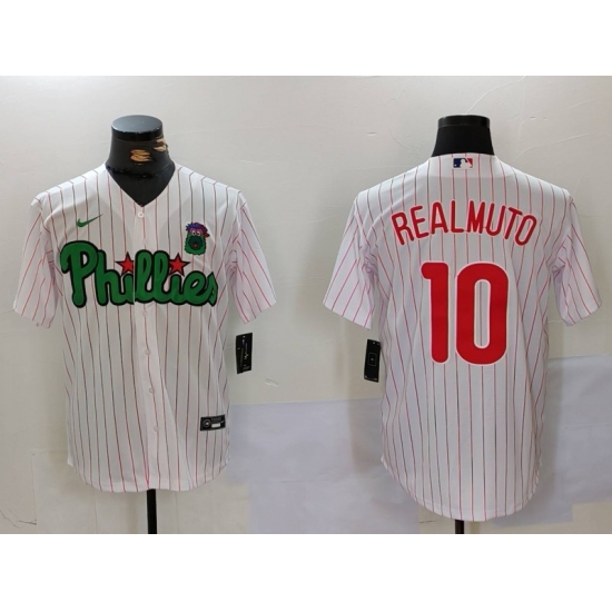Men's Philadelphia Phillies #10 J.T. Realmuto White Green Cool Base Stitched Jersey - Ujersey