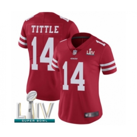 Women's San Francisco 49ers #14 Y.A. Tittle Red Team Color Vapor Untouchable Limited Player Super Bowl LIV Bound Football Jersey - Ujersey
