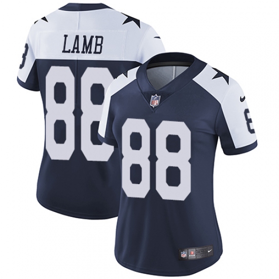 Women's Dallas Cowboys #88 CeeDee Lamb Navy Blue Thanksgiving Stitched Vapor Throwback Limited Jersey - Ujersey