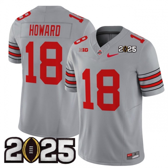 Men's Ohio State Buckeyes #18 Will Howard Grey 2025 CFP Final F.U.S.E. Vapor Limited Stitched Football Jersey