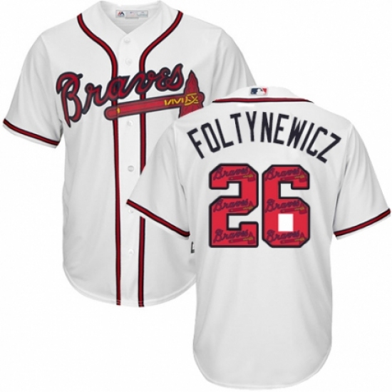Men's Majestic Atlanta Braves #26 Mike Foltynewicz Authentic White Team Logo Fashion Cool Base MLB Jersey - Ujersey