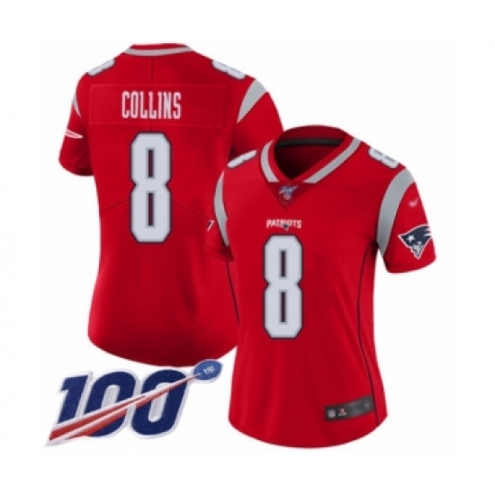 Women's New England Patriots #8 Jamie Collins Limited Red Inverted Legend 100th Season Football Jersey - Ujersey