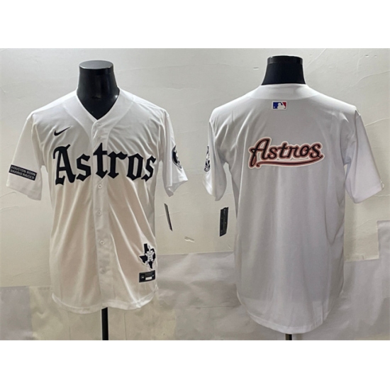 Men's Houston Astros Team Big Logo White Gothic 'Houston Born Barrio Raised' Limited Stitched Baseball Jersey - ujerseystore